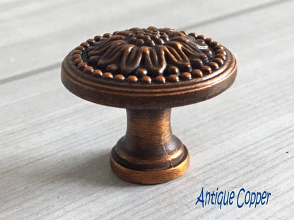 Shabby Chic Sunflower Drawer Pull, Floral Cabinet Knob, Antique Silver Bronze White Gold Copper Black