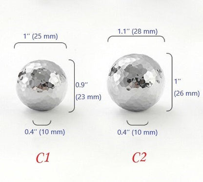 Silver Hammered Brass Drawer Knobs, Polished Chrome, Modern Kitchen Cabinet Hardware