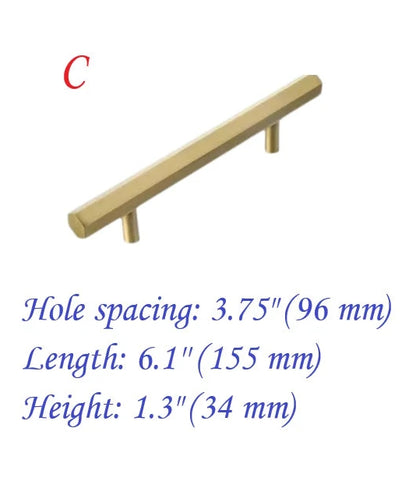 Solid Brass Hexagonal Cabinet Bar Handles, Geometric Kitchen Hardware