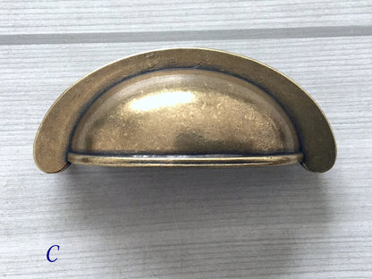 Bronze Cabinet Handles, Cup Drawer Pulls, Retro Kitchen Hardware
