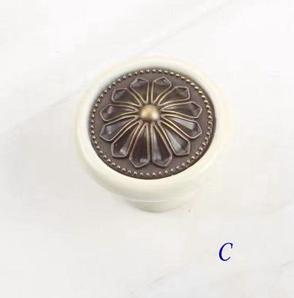 Cream Porcelain Cabinet Pulls Drawer Handles Antique Bronze