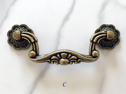 3" 3.75" Vintage Style Drop Bail Drawer Pulls, Antique Bronze, 76 96 mm Centers