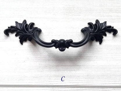 3" 3.75" Centers Black Leafy Drawer Pulls, Floral Knob, Vintage Shabby Chic
