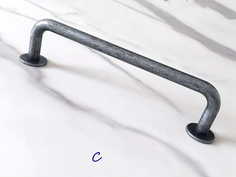 Antique Pewter Cabinet Pulls, D-shaped Drawer Handles, Rustic Kitchen Hardware