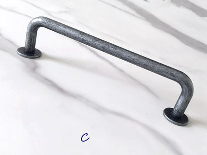 Antique Pewter Cabinet Pulls, D-shaped Drawer Handles, Rustic Kitchen Hardware
