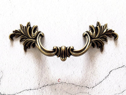 2.5" 3" 3.75" Antique Bronze Leafy Drawer Pulls, French Provincial Cabinet Hardware