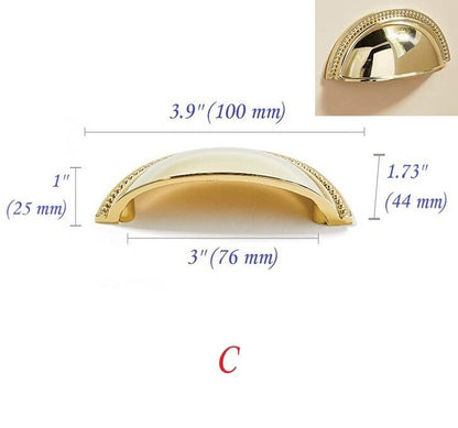 Stylish Polished Brass Cabinet Handles, Shiny Gold Drawer Cup Pulls