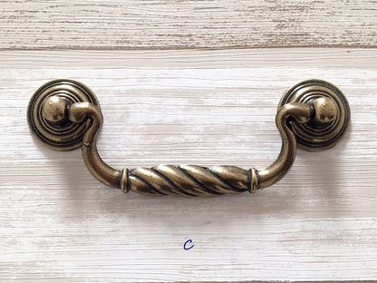 Vintage Style Bail Drawer Pulls Drop Handle, Antique Bronze, 3.75" 5" Centers