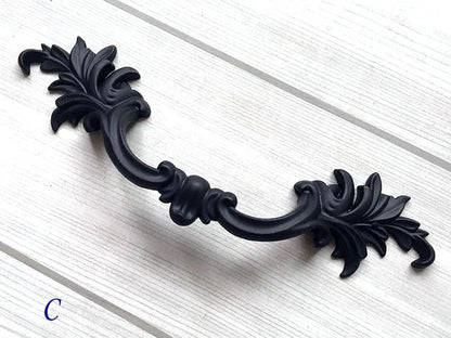 Black Leafy Cabinet Drawer Pulls, Floral Knob, Pair Vertical Handles