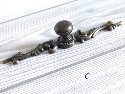 Antique Bronze Drawer Knob with Backplate, Cabinet Pulls Hardware, Vintage Style