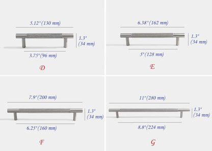 Knurled Cabinet Bar Pulls Solid Brass, Brushed Nickel, Modern Kitchen Hardware