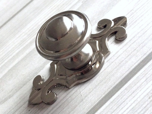 Brushed Nickel Cabinet Knobs with Backplate, Modern Silver Kitchen Hardware