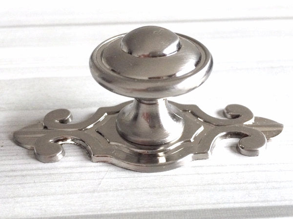 Brushed Nickel Cabinet Knobs with Backplate, Modern Silver Kitchen Hardware