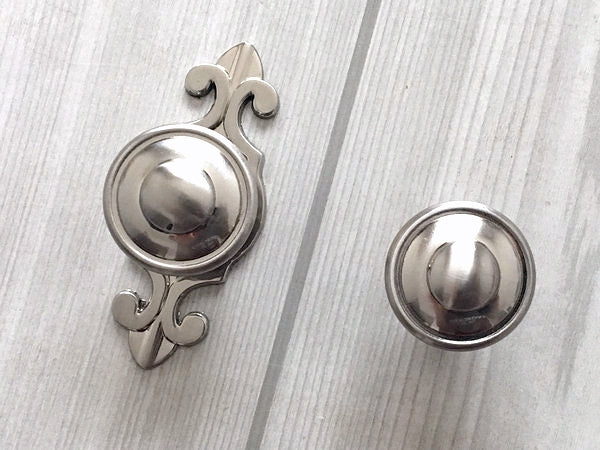 Brushed Nickel Cabinet Knobs with Backplate, Modern Silver Kitchen Hardware