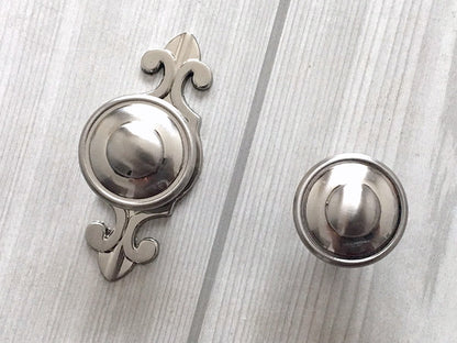 Brushed Nickel Cabinet Knobs with Backplate, Modern Silver Kitchen Hardware