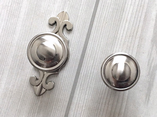 Brushed Nickel Cabinet Knobs with Backplate, Modern Silver Kitchen Hardware