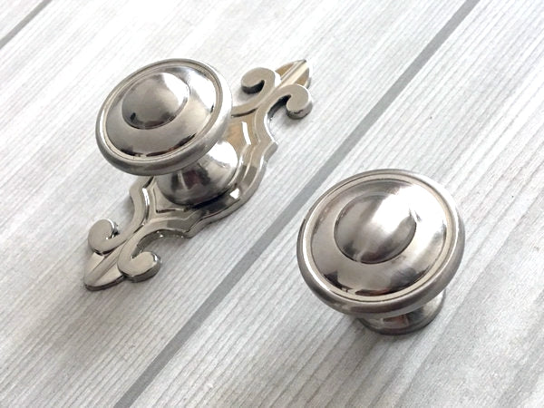 Brushed Nickel Cabinet Knobs with Backplate, Modern Silver Kitchen Hardware