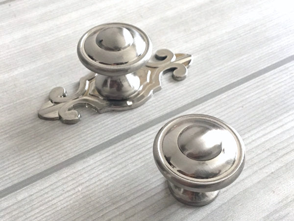 Brushed Nickel Cabinet Knobs with Backplate, Modern Silver Kitchen Hardware