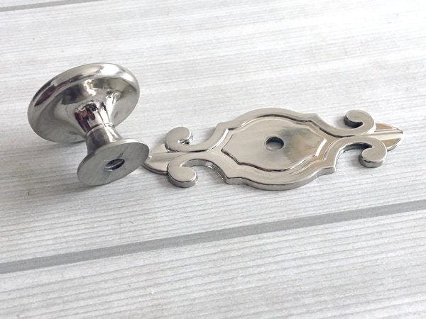 Brushed Nickel Cabinet Knobs with Backplate, Modern Silver Kitchen Hardware