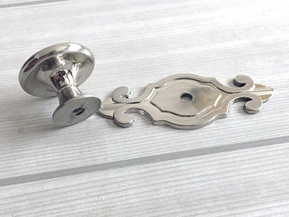 Brushed Nickel Cabinet Knobs with Backplate, Modern Silver Kitchen Hardware