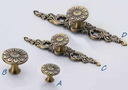 Aged Bronze Floral Cabinet Pull with Backplate - French Country