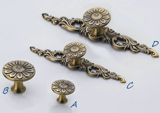 Aged Bronze Floral Cabinet Pull with Backplate - French Country