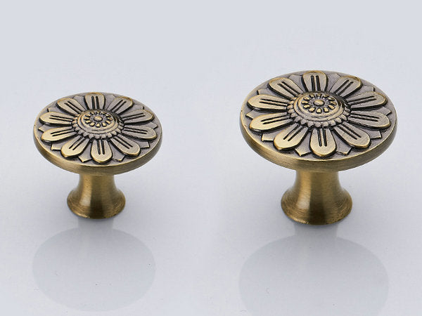 Aged Bronze Floral Cabinet Pull with Backplate - French Country