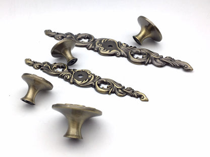 Aged Bronze Floral Cabinet Pull with Backplate - French Country