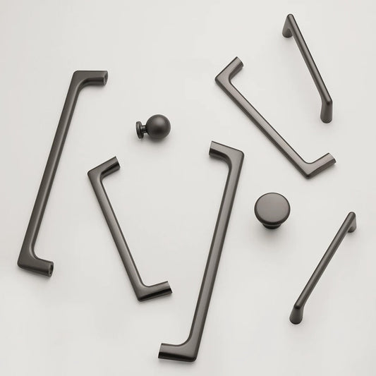 Set of dark gray kitchen d shaped handles for industrial / minimalist home interiors