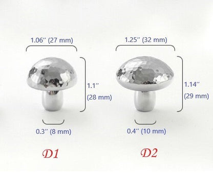 Silver Hammered Brass Drawer Knobs, Polished Chrome, Modern Kitchen Cabinet Hardware