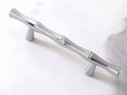 Bamboo Cabinet Pulls and Drawer Knobs, Polished Chrome Silver, Modern Kitchen Hardware