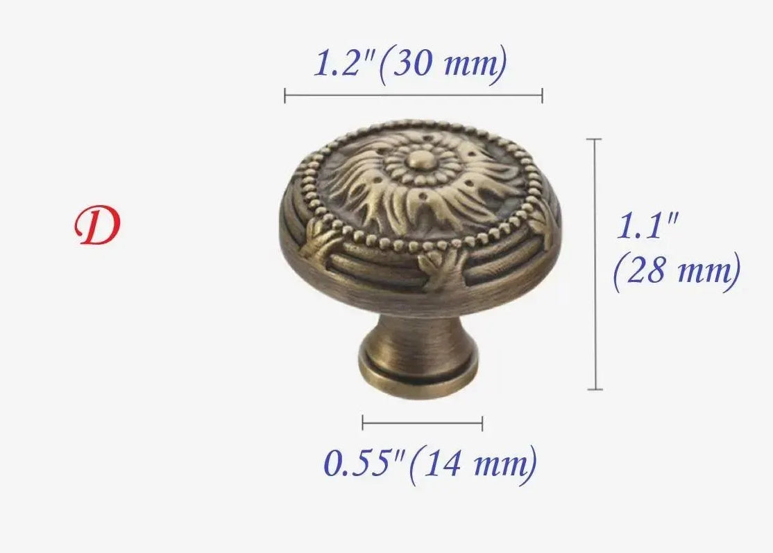 Solid Brass Cabinet Knob with Backplate, Antique Bronze, Victorian Round Floral Knob