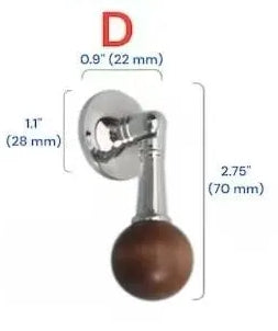 Walnut & Brass Chrome Cabinet Drawer Pull, Modern Japandi Kitchen Hardware
