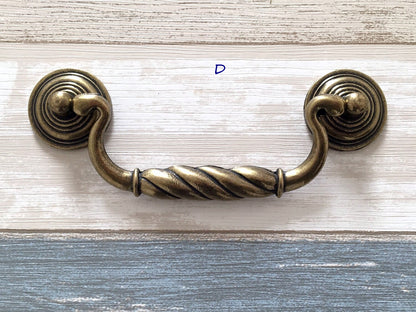 Vintage Style Bail Drawer Pulls Drop Handle, Antique Bronze, 3.75" 5" Centers