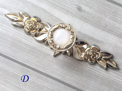 Drawer Knobs with Backplate, Shabby Chic, White Antique Silver