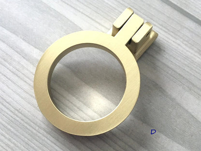 Drop Ring Drawer Pulls, Circle Cabinet Knobs, Brushed Gold Brass, Rectangular, Clover
