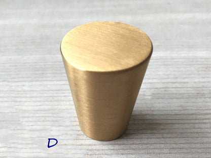 Tapered Brass Knob, Cone Drawer Pulls, Mid Century Modern Kitchen Hardware, Brushed Gold