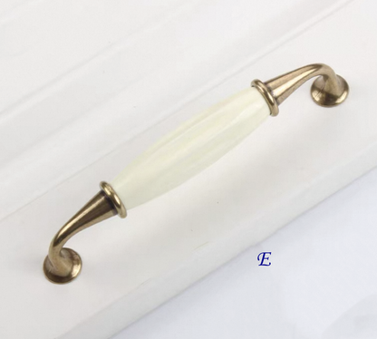 Cream Porcelain Cabinet Pulls Drawer Handles Antique Bronze