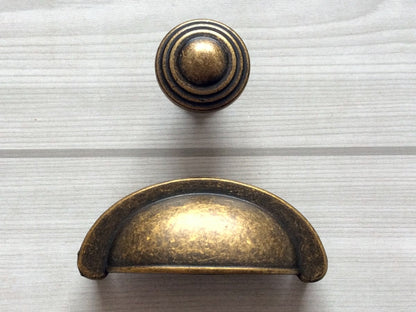 2-3/4" Antique Brass Cup Drawer Pull Cabinet Knob 2.75 Inch 70 mm Centers