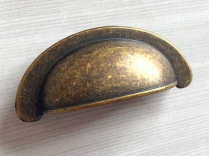 2-3/4" Antique Brass Cup Drawer Pull Cabinet Knob 2.75 Inch 70 mm Centers