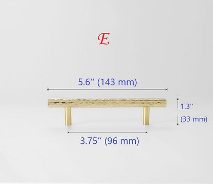 Hammered Gold Pulls Brass Cabinet Pulls T Bar Door Knob 96 128 160 192 mm