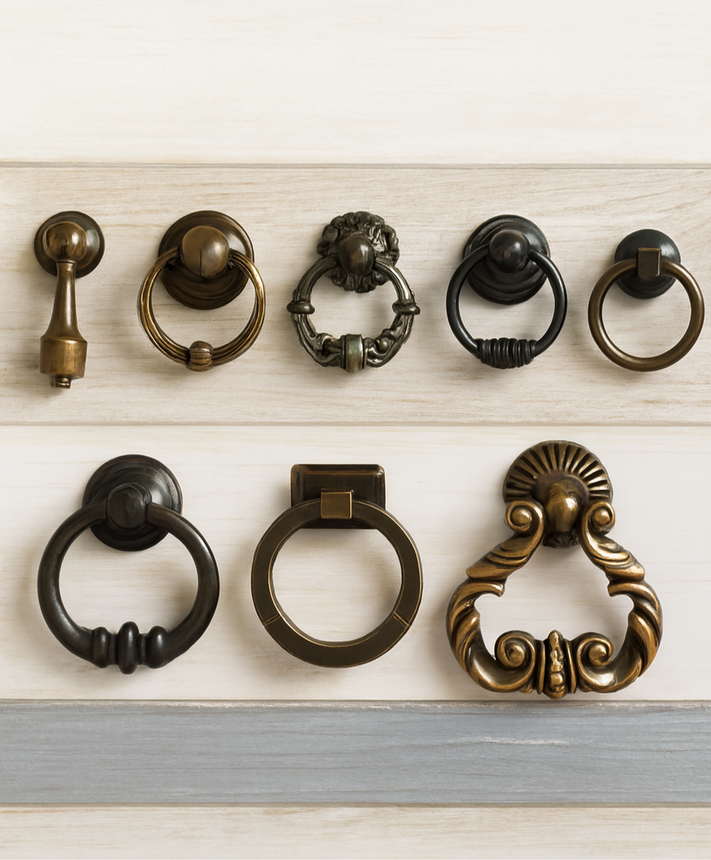 Colonial Drop Ring Drawer Pulls - Antique Bronze/Black - LynnsHardware