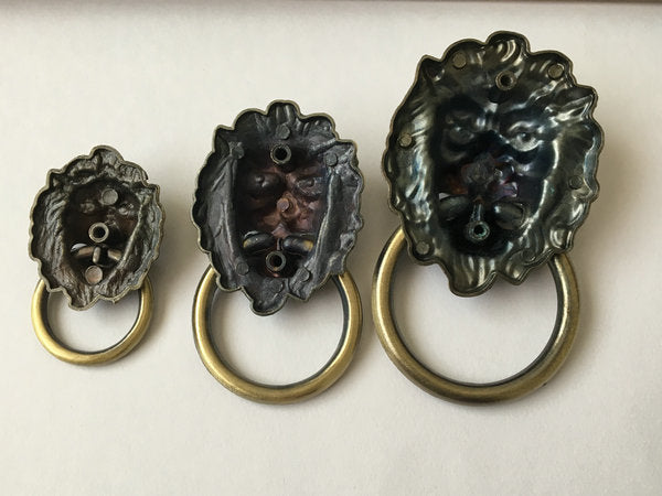 1.25" 1.75" Lion Head Drop Ring Pull - Antique Bronze