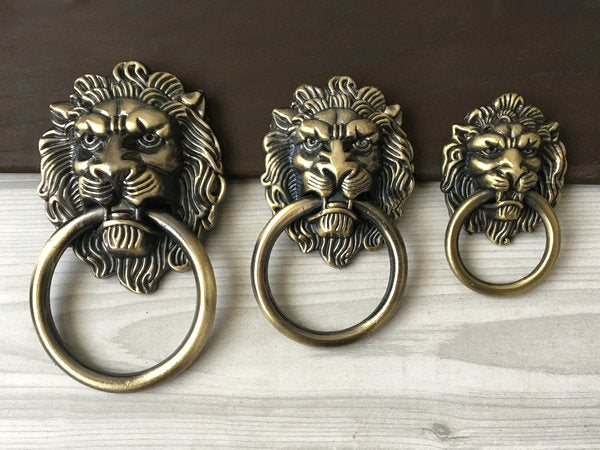 1.25" 1.75" Lion Head Drop Ring Pull - Antique Bronze