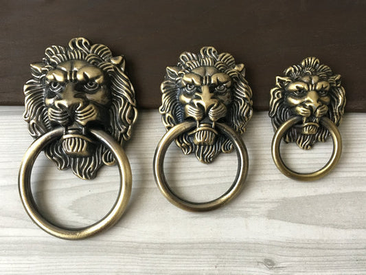 1.25" 1.75" Lion Head Drop Ring Pull - Antique Bronze