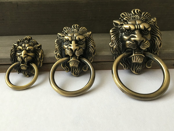 1.25" 1.75" Lion Head Drop Ring Pull - Antique Bronze