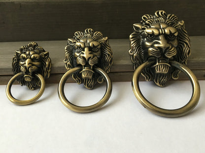 1.25" 1.75" Lion Head Drop Ring Pull - Antique Bronze