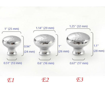 Silver Hammered Brass Drawer Knobs, Polished Chrome, Modern Kitchen Cabinet Hardware