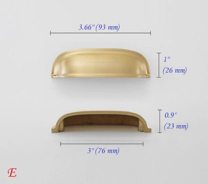 Brushed Brass D Cabinet Pulls, Cup Handles, Kitchen Hardware