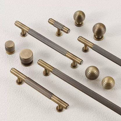 Antique bronze fluted bar handles and matching drawer knobs 